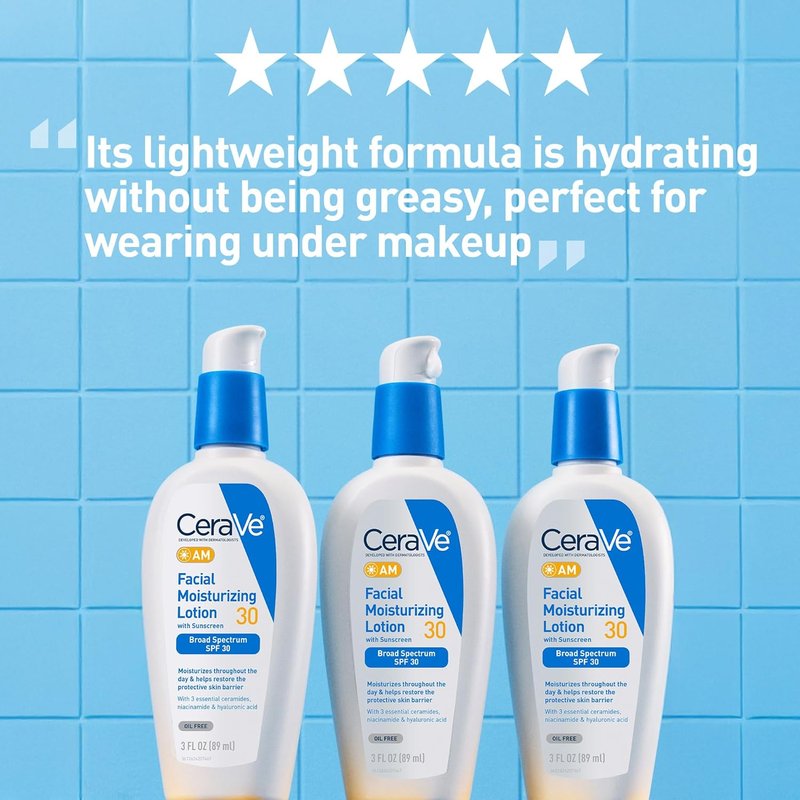 CeraVe AM Facial Moisturizing Lotion - Oil-Free SPF 30 with Hyaluronic Acid & Niacinamide | 3 Ounce