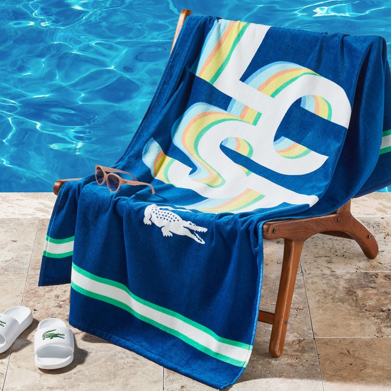 Lacoste 100% Cotton Large Beach Towel, Ultra-Absorbent & Fast-Drying, Machine Washable, LCST Playful Letters, 36" W x 72" L