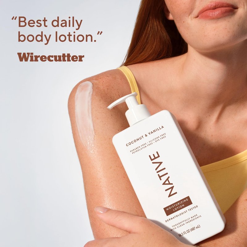Native Body Lotion, Coconut & Vanilla, 48-Hour Hydration for Dry & Sensitive Skin, Made with Plant-Based Moisturizers like Shea Butter, Silicone & Paraben Free, 16.5 fl oz