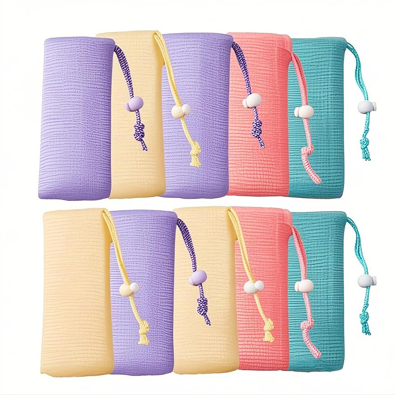 Doromy 10Packs Exfoliating Mesh Soap Bag Mesh Saver Pouch Bubble Foaming Nets Pocket Drawstring Foaming Net Soap Bag for Shower Body Facial Cleaning Tool Random Color