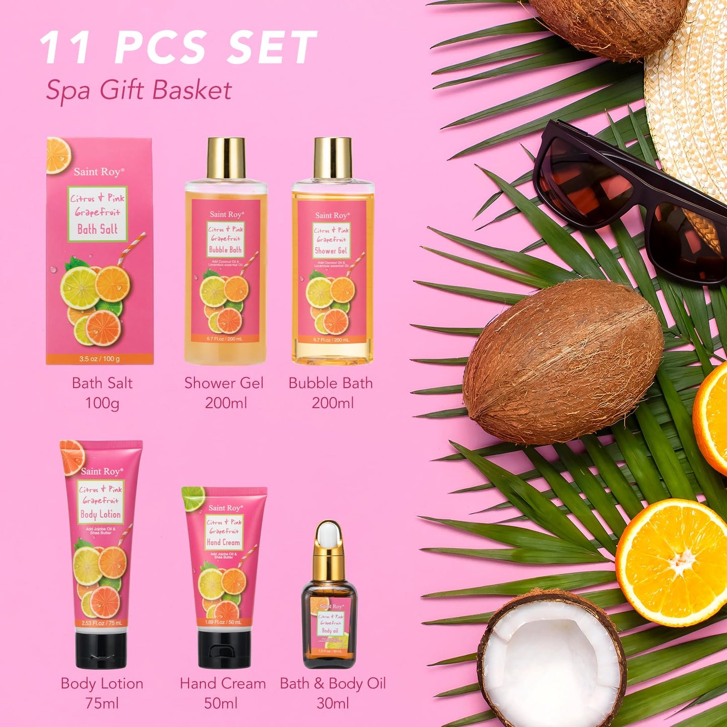 11Pcs Bath & Body Set Spa Gift Basket for Women Men, Self Care Bath Kit