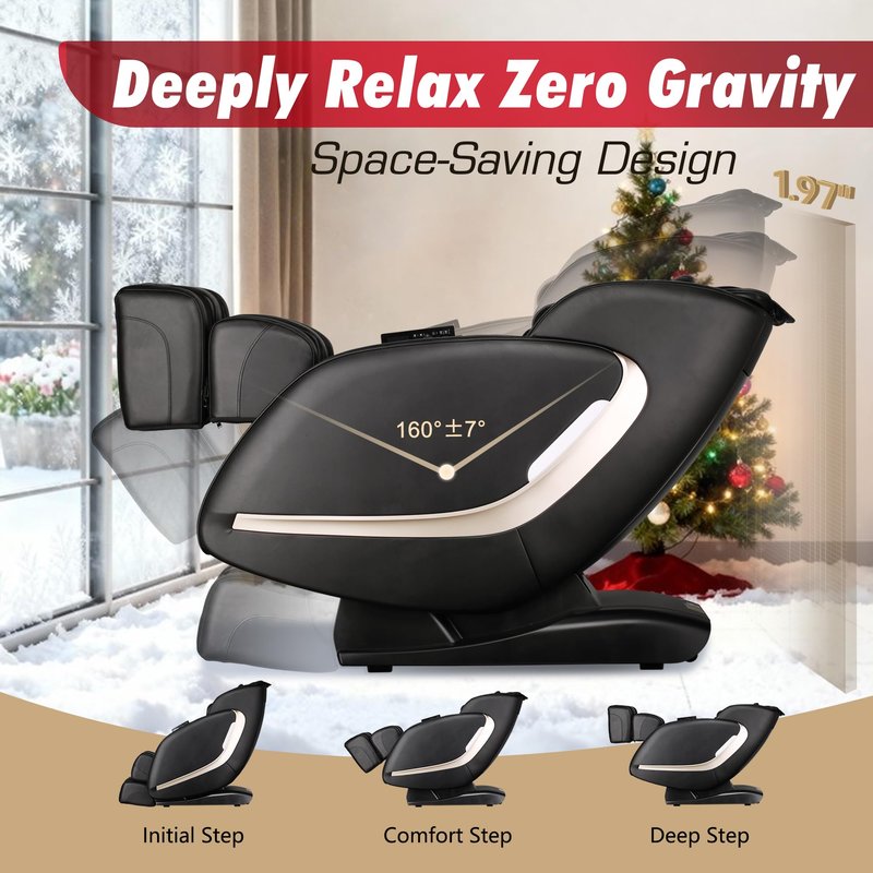 EASPEARL 2026 Massage Chair Full Body,SL-Track,165°Zero Gravity Massage with Full Body Heat,APP Control,Airbags,Bluetooth Speaker,12 Auto Modes,3-Row Foot Rollers,Body Scan(Black)