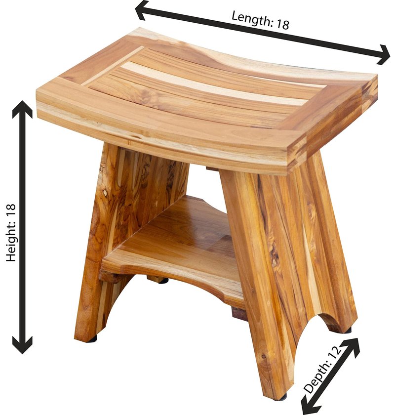 EcoDecors Teak Shower Bench with Shelf 18", 300 lb Capacity – Fully Assembled Waterproof Wood Spa Seating for Adults - Compact Fit for Small Bathrooms & Walk-in Showers - Slip-Resistant Feet