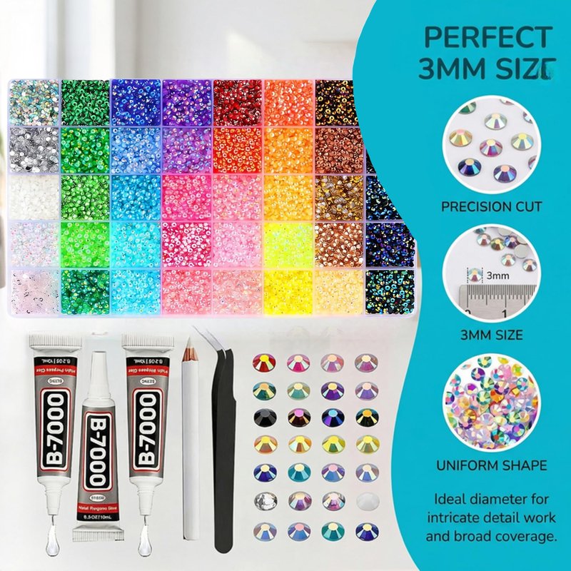 Rhinestones for Bedazzling Kit, 40 Color Bedazzled Kits, 3mm Bedazzler Kit with Rhinestones, Rhinestone Kit, Bedazzling Kit & Gems for Bedazzling, DIY Crafts, Water Cups, 35000PCS Flatback Rhinestones
