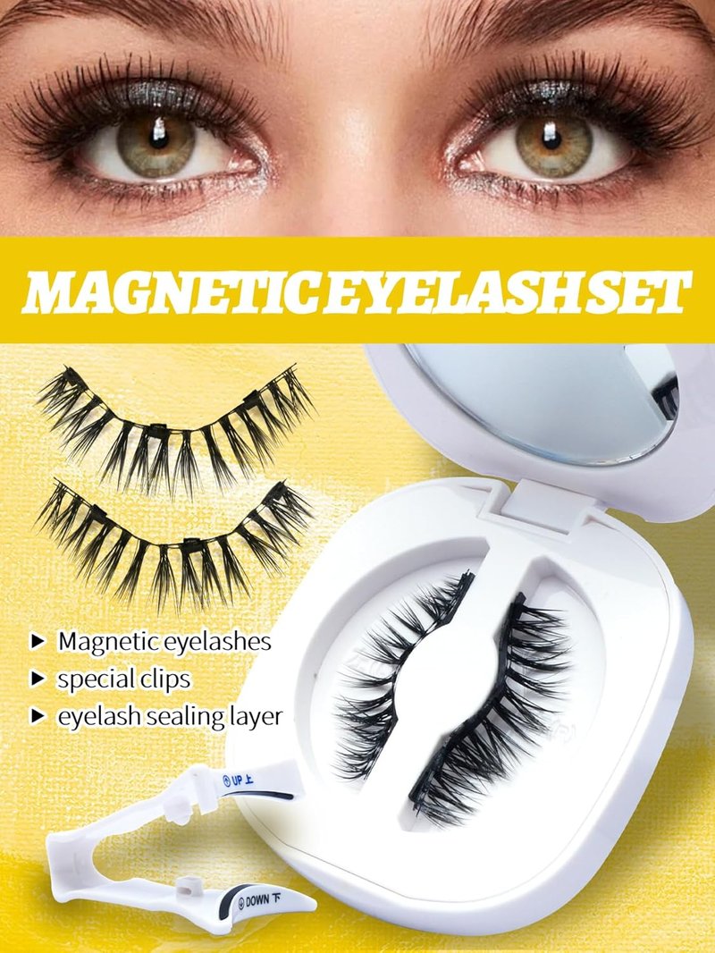Magnetic Eyelashes,Magnetic Eyelashes with Applicator,Reusable Magnetic Lashes without Eyeliner, Glue-free False Lashes, Waterproof, Lightweight, Suit for Natural Makeup(Full)