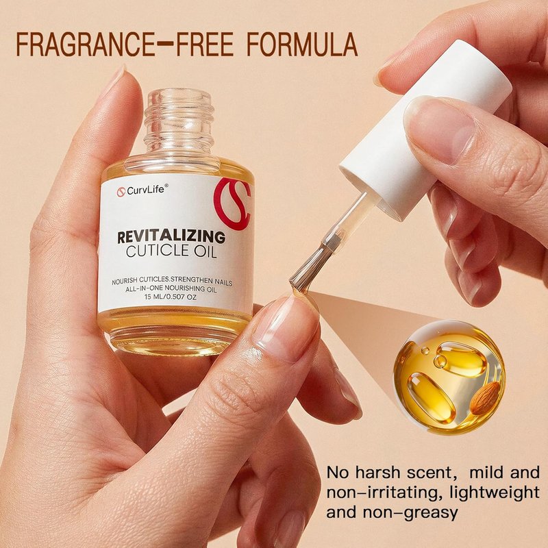 CurvLife Cuticle Oil - Lightweight Non-Greasy Nail Treatment with Curved Brush | Moisturizing Repair for Dry Cuticles