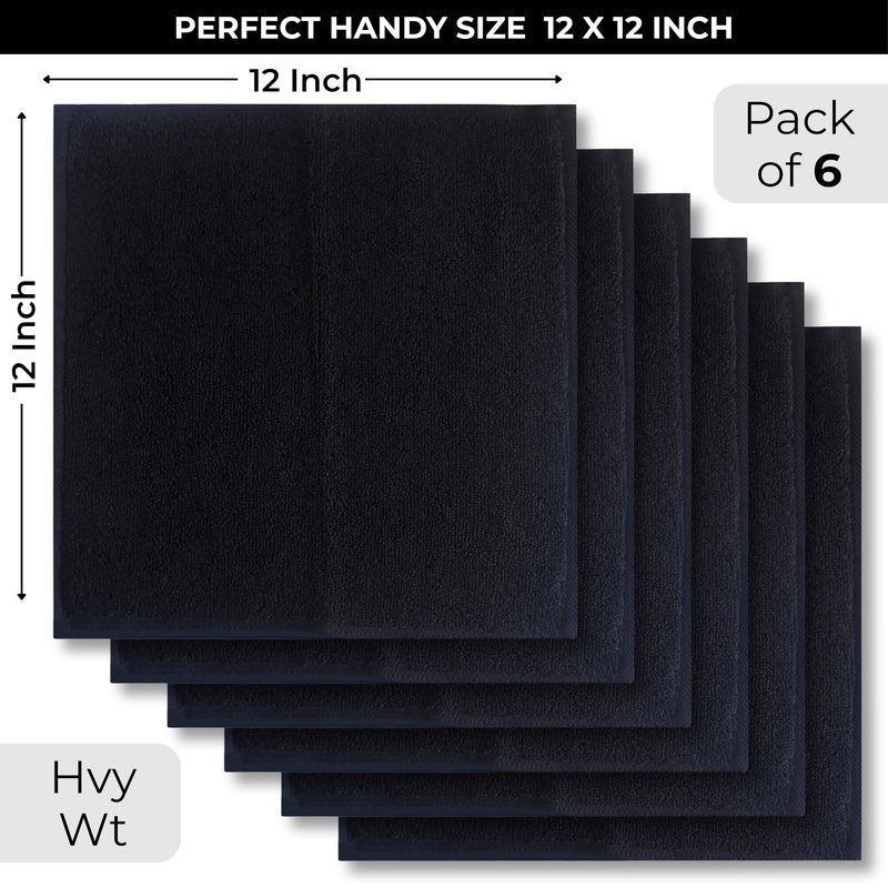 LIVINATI Thick Black 100% Cotton Wash Cloths for Showering Body and Face - 12"X12" 6 Pack Washcloths - Small Terry Towel Bath Rags for Adults and Kids Bathroom - Soft Absorbent