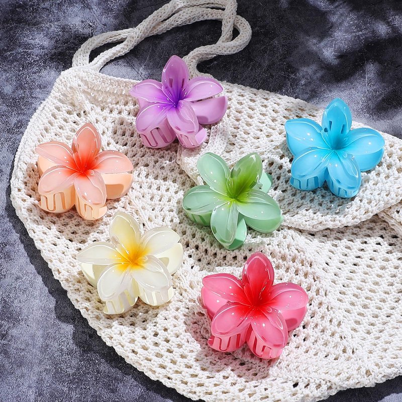 CHANDAT Flower Hair Clips 6 PCS Hawaiian Claw Clips for Vacation Hibiscus Hair Claw Clips Cute Large Hair Clips for Thick and Thin Hair Plumeria Hair Accessories for Women Girls - Hawai