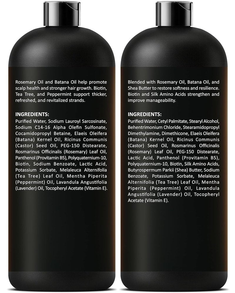 Rosemary Oil Shampoo and Conditioner Set - Sulfate-Free Thickening Formula with Batana Oil & Biotin | 16 fl oz Each | For Thinning Hair