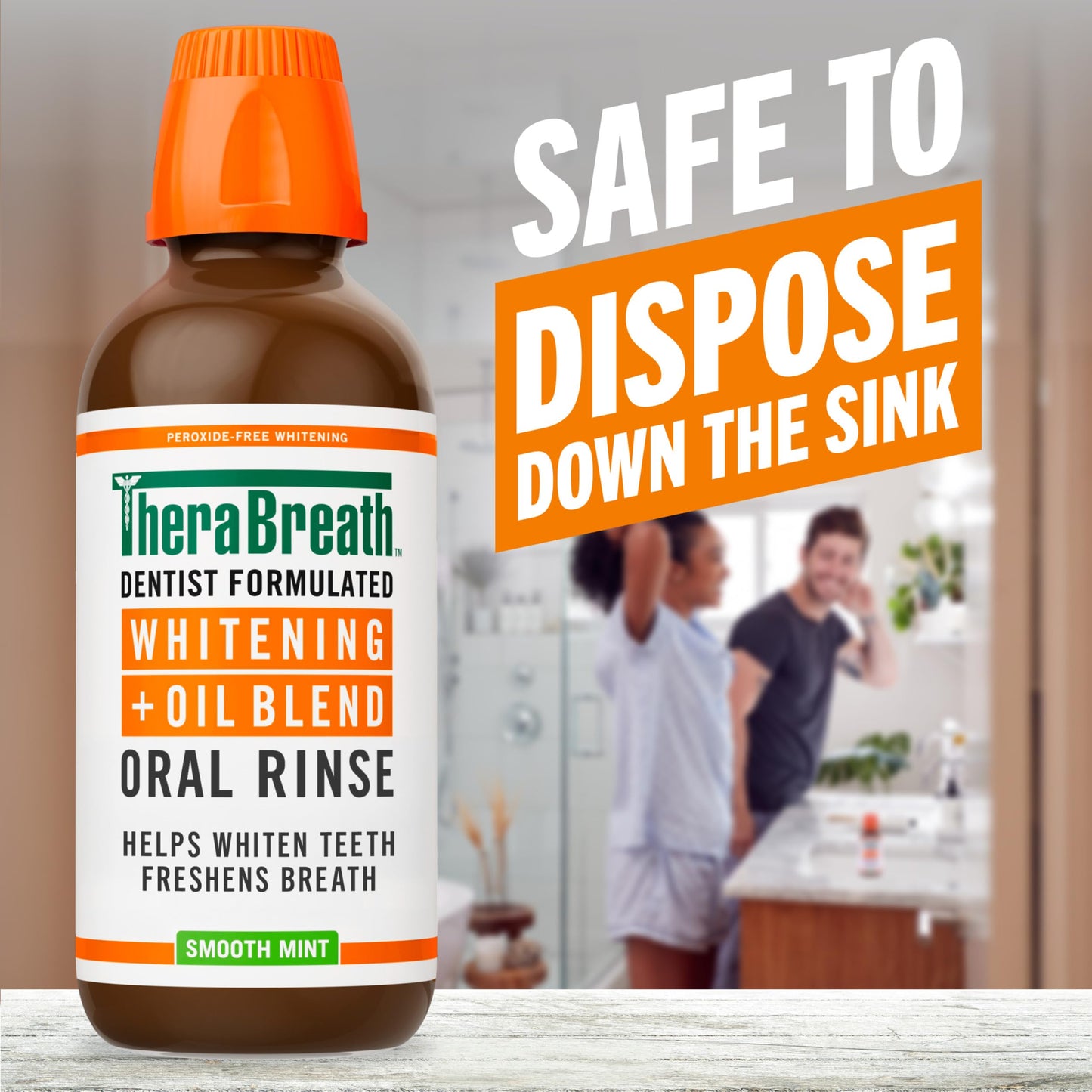TheraBreath Whitening + Oil Blend Oral Rinse, Alcohol-Free & Peroxide-Free Mouthwash Helps Whiten Teeth & Freshen Breath, Smooth Mint, 16 Fl Oz