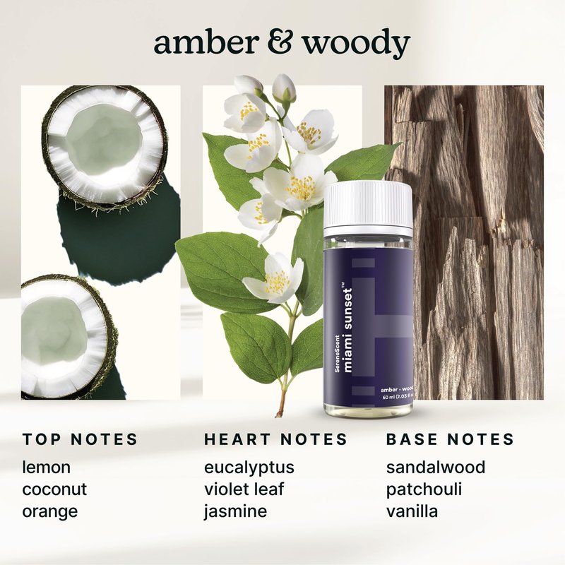 Homedics SereneScent Waterless Diffuser Oil Refill 3-Pack — Mandarin Basil, Miami Sunset, Vanilla Cedarwood (60ml ea). Clean, Safe, Natural. Compatible with SereneScent Diffusers