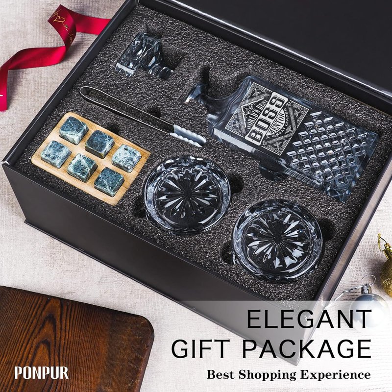 Decanter Set for Men - Elegant Whiskey Glasses & Stones | Perfect Boss Gift for Birthday, Farewell, or Christmas