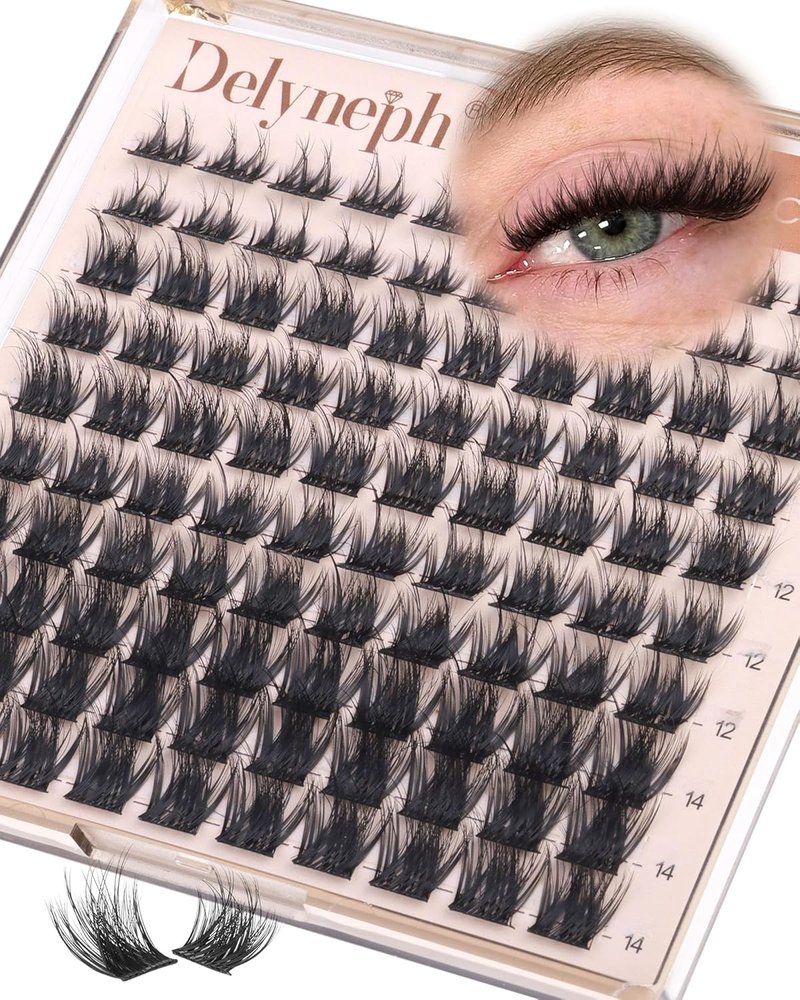 Delyneph Natural Lash Clusters - Wispy Fluffy Eyelash Extensions | Short 8-14mm D Curl Lashes