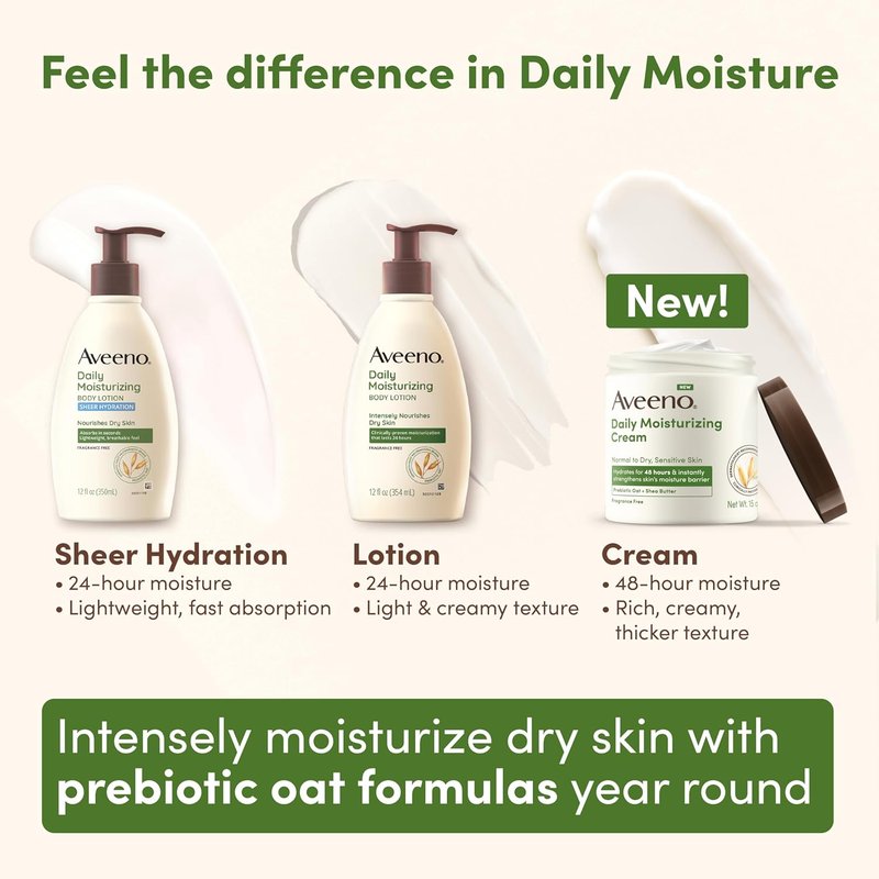 Aveeno Daily Moisturizing Cream - Hydrating Oat & Shea Butter Formula for Body, Face & Hands | 20 oz, Fragrance-Free