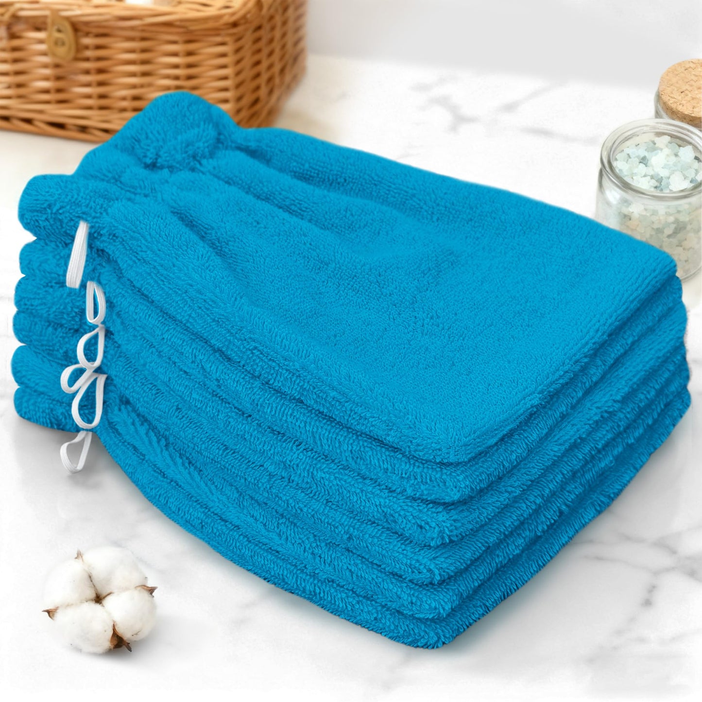 VOOVA & MOVAS Wash Mitts for Body 6-Pack, 100% Cotton Soft Absorbent Wash Cloths with Hanging Loop, 8.3x6.3 Inch European Style Wash Gloves for Shower & Spa, Sky Blue