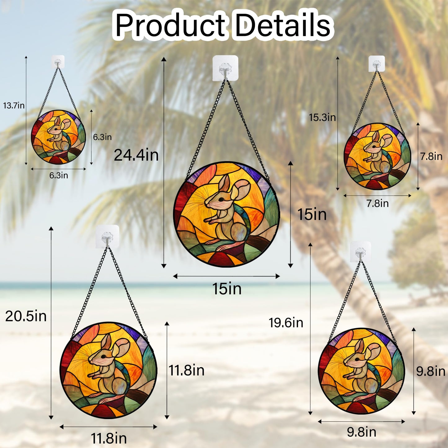 GEFOS Stained Glass Window Hanging Yellow Brown Cute Mouse 7.8" - Suncatcher Door Garden Sunroom Sun Catcher Home Decor Birthday Christmas for Mom Men Woman Nana