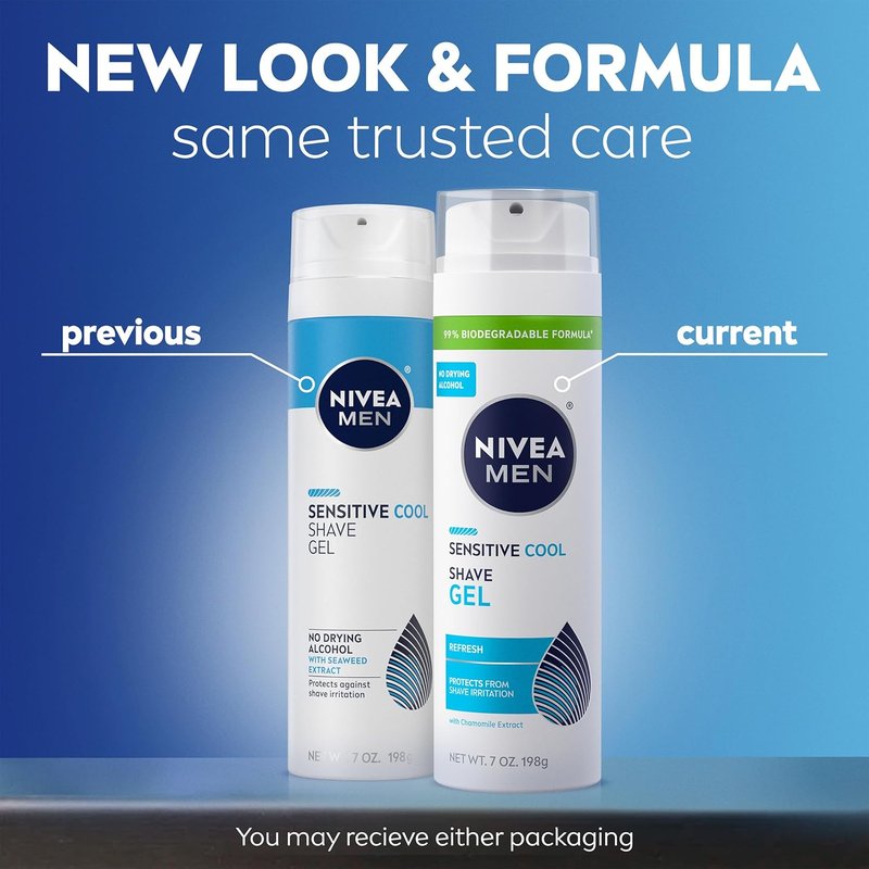 NIVEA MEN Sensitive Cool Shave Gel - Alcohol-Free Formula with Chamomile Extract | 7 Oz Can, Pack of 3