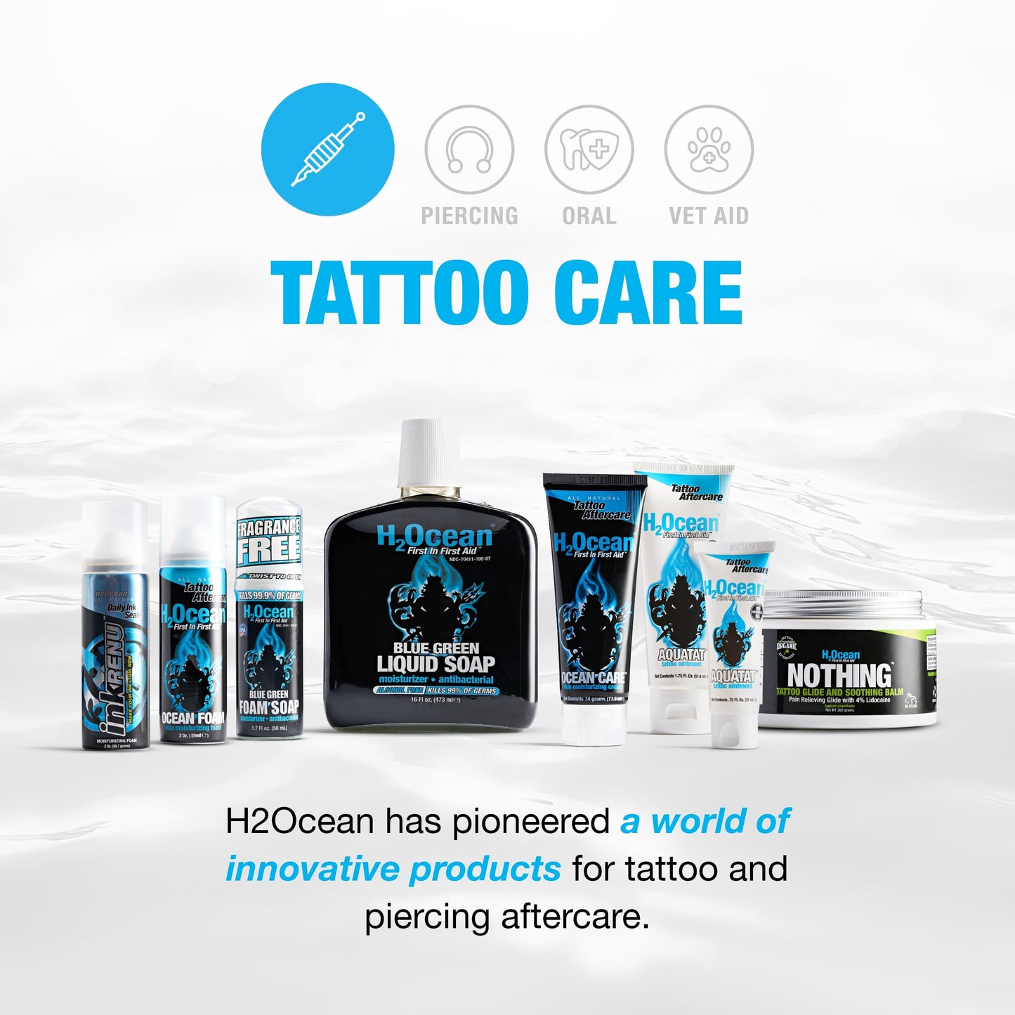 H2Ocean InkRenu Color Enhancing Tattoo Moisturizing Foam - Tattoo Brightener, Enhancer & Moisturizer for Tattoo Care - Tattoo Aftercare Lotion to Revive & Renew Tattoos - 2 oz