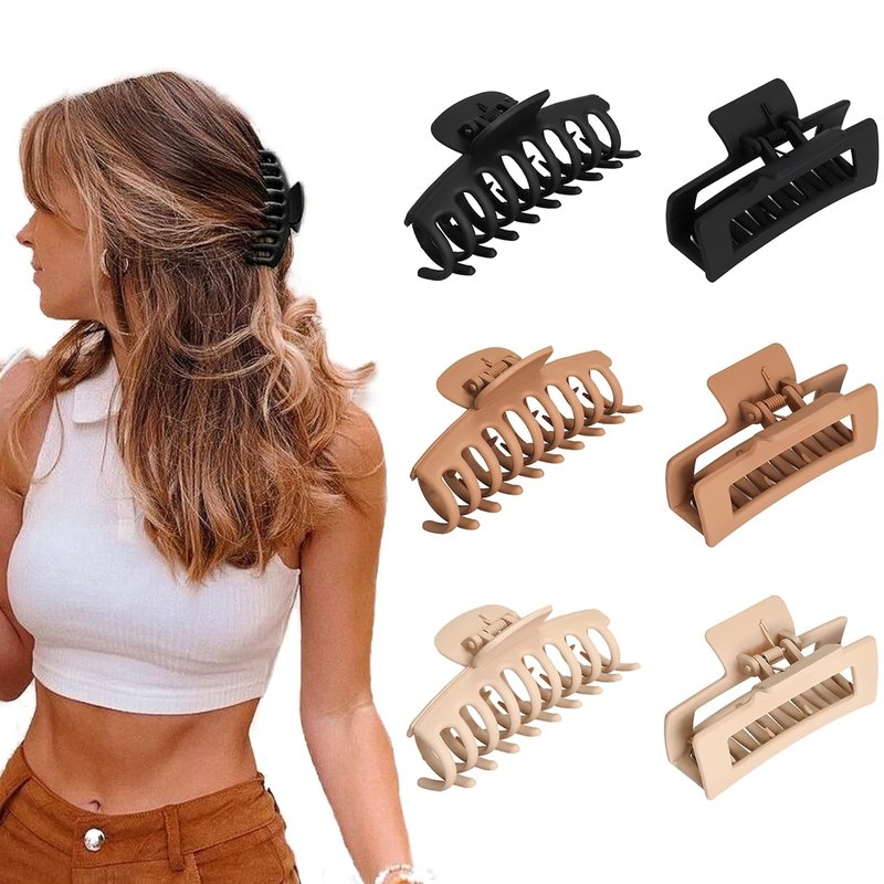 Skiennix Matte Square Claw Hair Clips - 6pcs Set for Versatile Styling of Thick & Thin Hair
