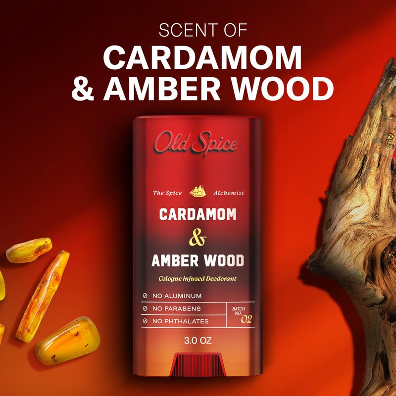 Old Spice Aluminum Free Deodorant for Men, The Spice Alchemist Collection, 24/7 Cologne Infused Scent, No Trade Off Formula, Free of Parabens & Phthalates, Cardamom + Amber Wood Scent, 3.0 oz