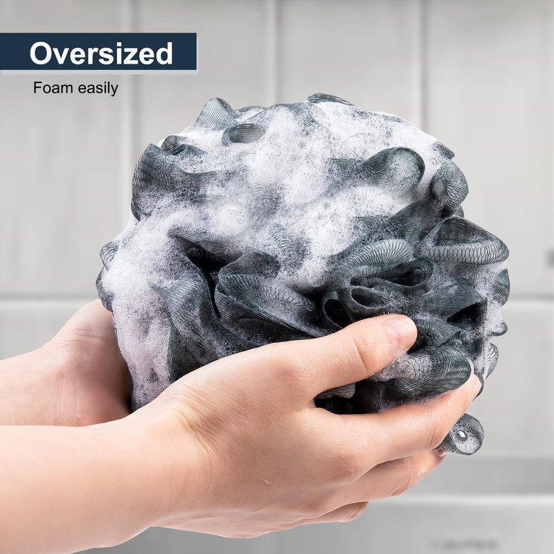 MTDLYICE Loofah Sponge XXL-100g 4 Pack, Bath Sponge Soft Mesh Shower Puff Loofah for Men, Exfoliating Body Scrubber for Women, Shower Accessories (Blue Gray)