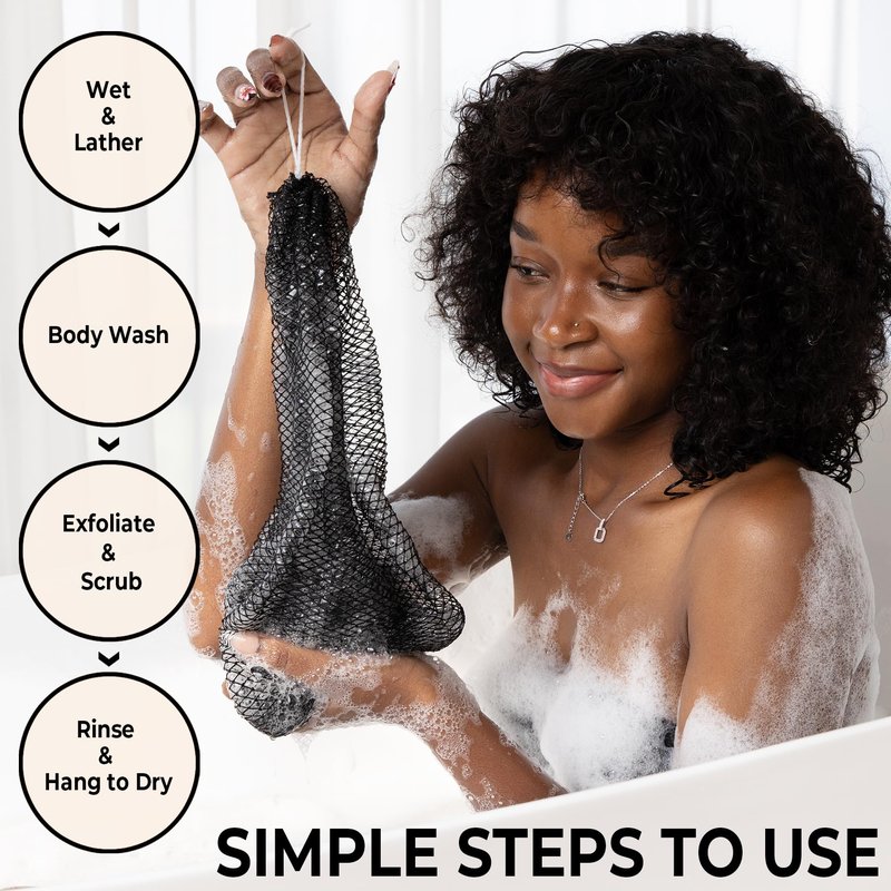 African Net Sponge Authentic - Afro Scrub Exfoliating Net Sponge with Knots - African Bath Sponges for Body Scrubber Exfoliator - Back Scrubber for Shower Bathing Accessories