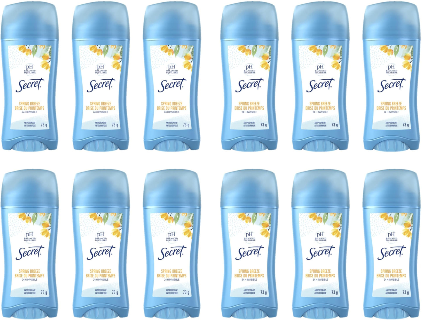 Secret Antiperspirant and Deodorant for Women, 24hr Sweat & Odor Protection, PH Balanced Protection, Gentle on Skin, Invisible Solid, Spring Breeze Scent, 2.6 oz (Pack of 12)
