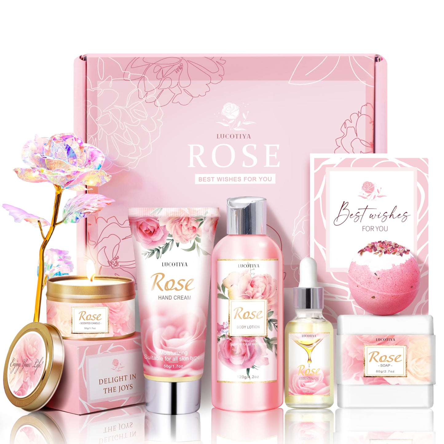 Gifts for Women, Happy Birthday Gifts for Women, Mothers Bath and Body Gift for Woman with Unique Rose Self Care Gift, Home Spa Gift Basket for Mom, Girlfriend, Sister, Female Friends, Coworker
