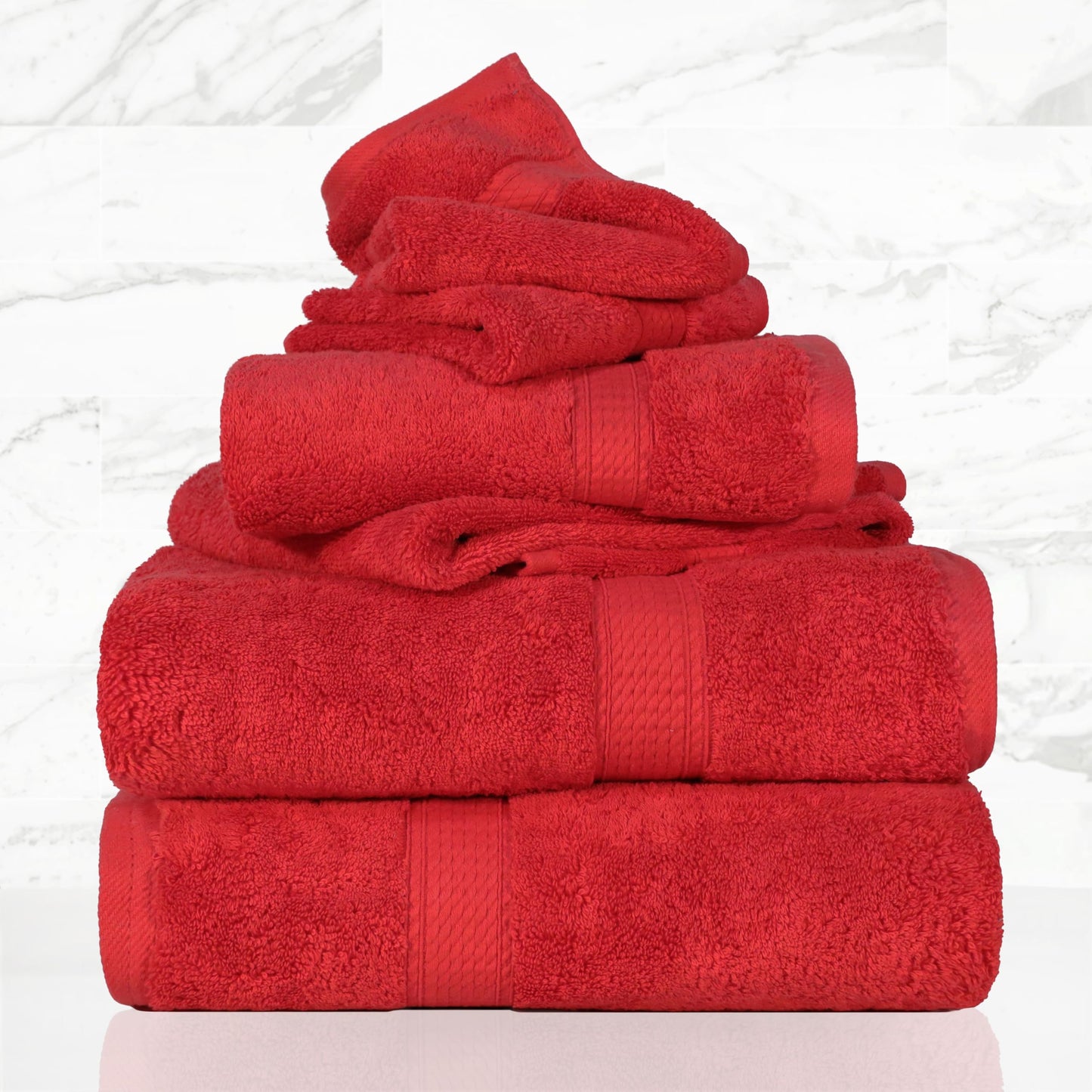 SUPERIOR Egyptian Cotton Pile 6 Piece Towel Set, Includes 2 Bath, 2 Hand, 2 Face Towels/Washcloths, Ultra Soft Luxury Towels, Thick Plush Essentials, Guest, Spa, Hotel, Red