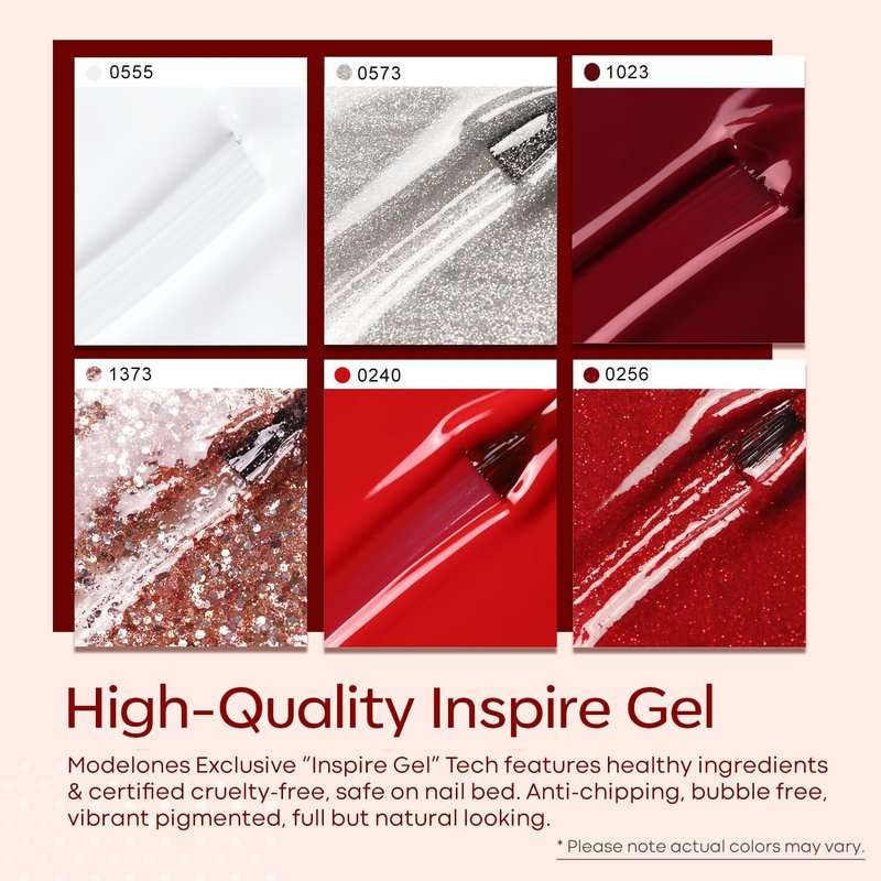 Modelones Red Gel Nail Polish Set - 6 Vibrant Colors with Glitter & Sparkle | Perfect for DIY Nail Art & Manicure