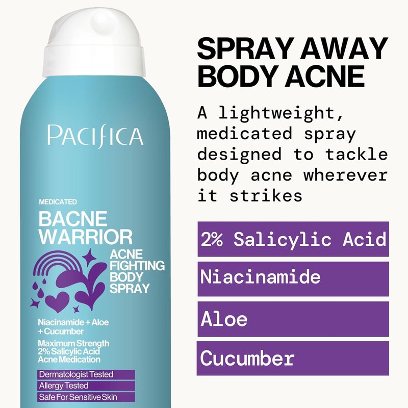 Pacifica Bacne Warrior Spray - Salicylic Acid Acne Treatment with Niacinamide & Aloe | 6 Fl Oz