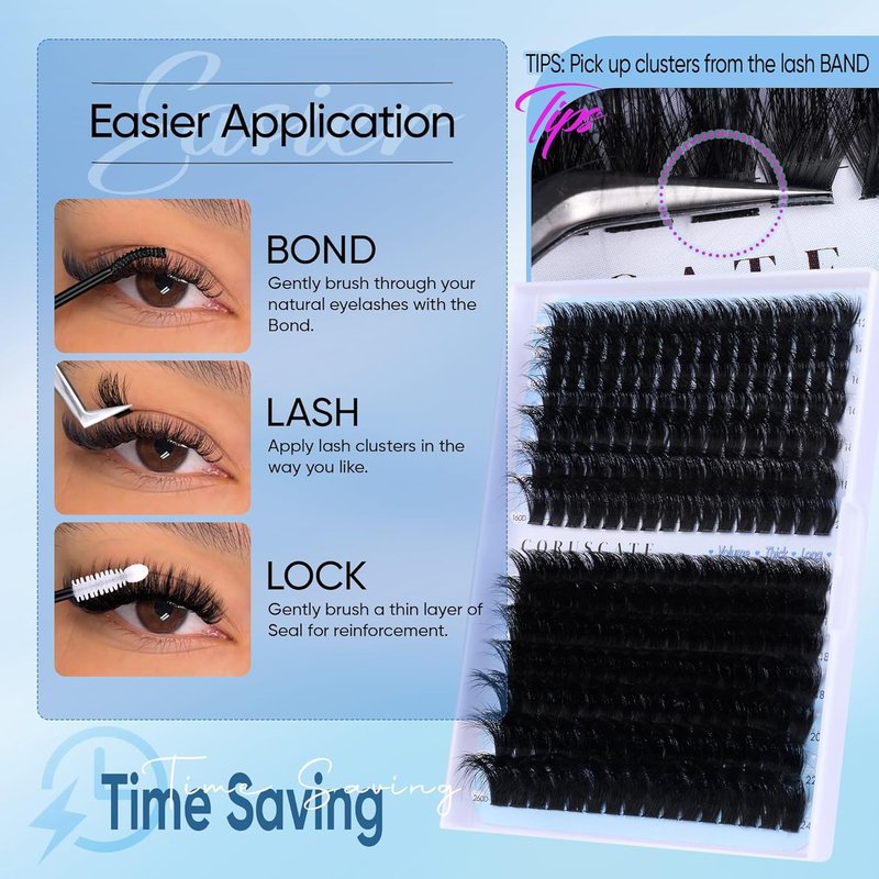 CORUSCATE Lash Clusters - 160D & 260D Volume Eyelash Extensions | 12-24mm Long, Thick, Dramatic Look