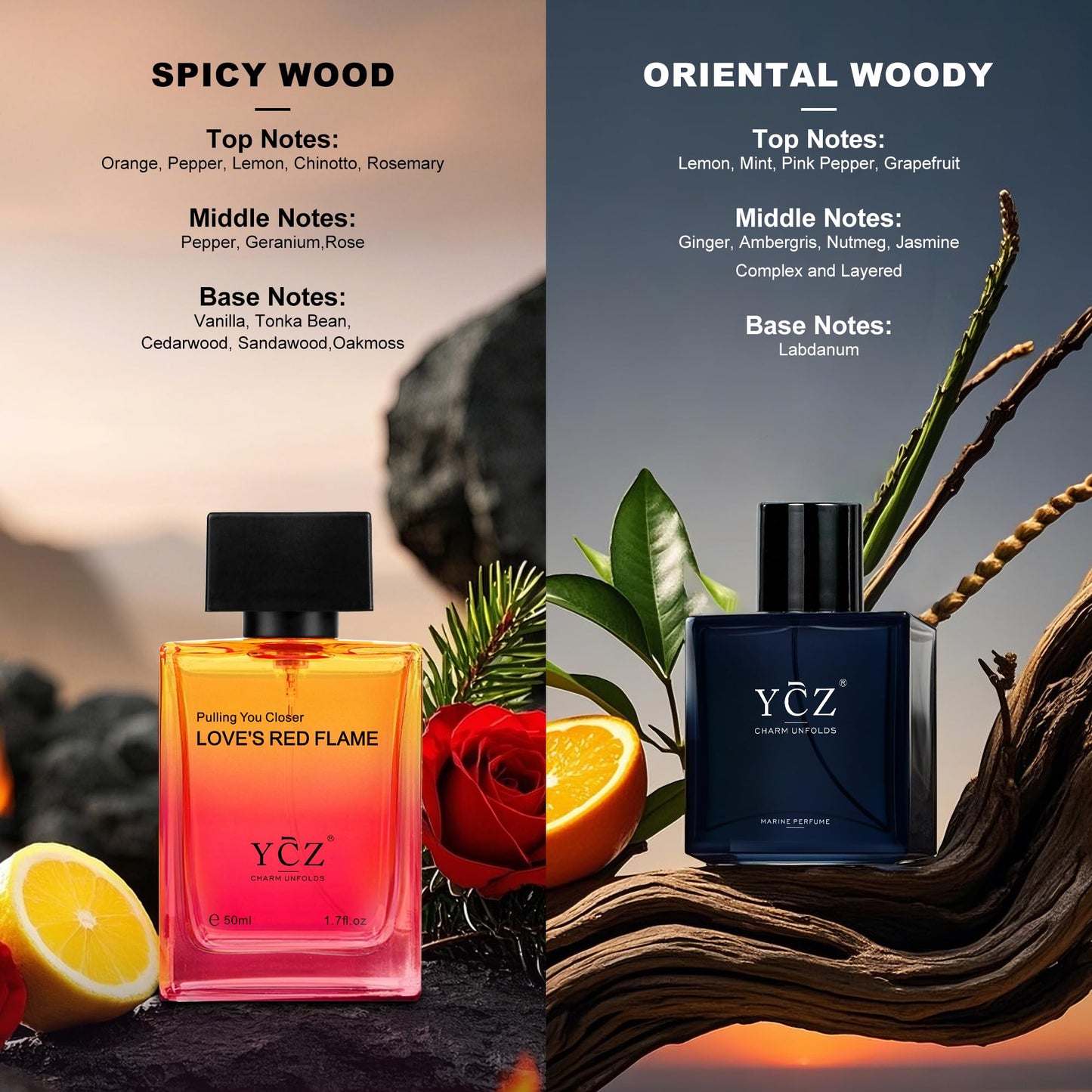 Ycz Eau de Parfum Ocean Fire Perfume Set, 1.7oz(50ml) Bottled 2pcs Men'S Luxury Perfume - Oriental Fresh And Long Lasting Floral Scent for Dating, Made for Men Valentine's Day Gift, Christmas Gifts