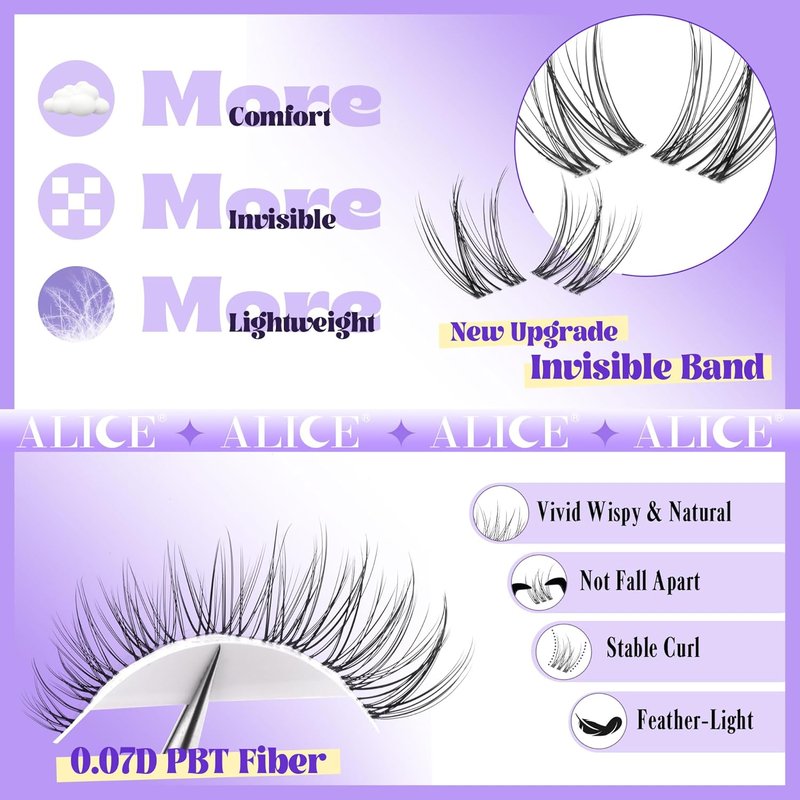 Cluster Eyelash Extension Kit - Natural Wispy Lash Clusters with Clear Band | 168pcs C-Curly 11-13mm Individual Lashes & Glue