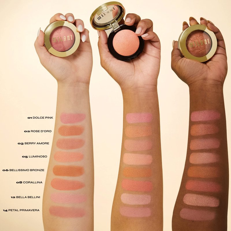 Milani Baked Blush, Powder Blush for Cheeks, Cruelty Free Makeup - Shape, Contour & Highlight Face for a Shimmery or Matte Finish -Luminoso