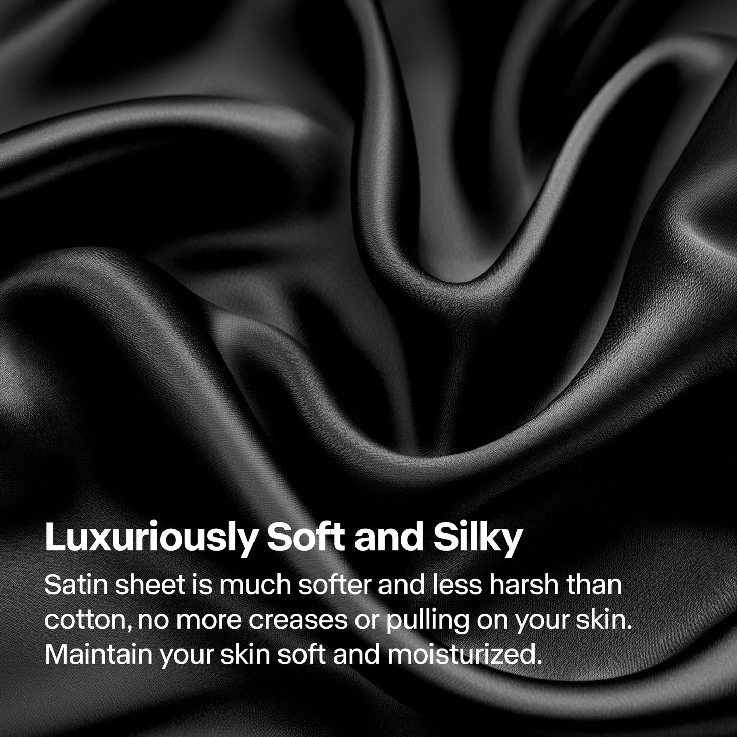 BEDELITE Satin Sheets Queen Size Bed Set, Luxury Soft Black Silky Sheets for Hair and Skin, Similar to Silk Bed Sheets Set 4 Pieces with 1 Deep Pocket Fitted Sheet, 1 Flat Sheet, and 2 Pillowcases