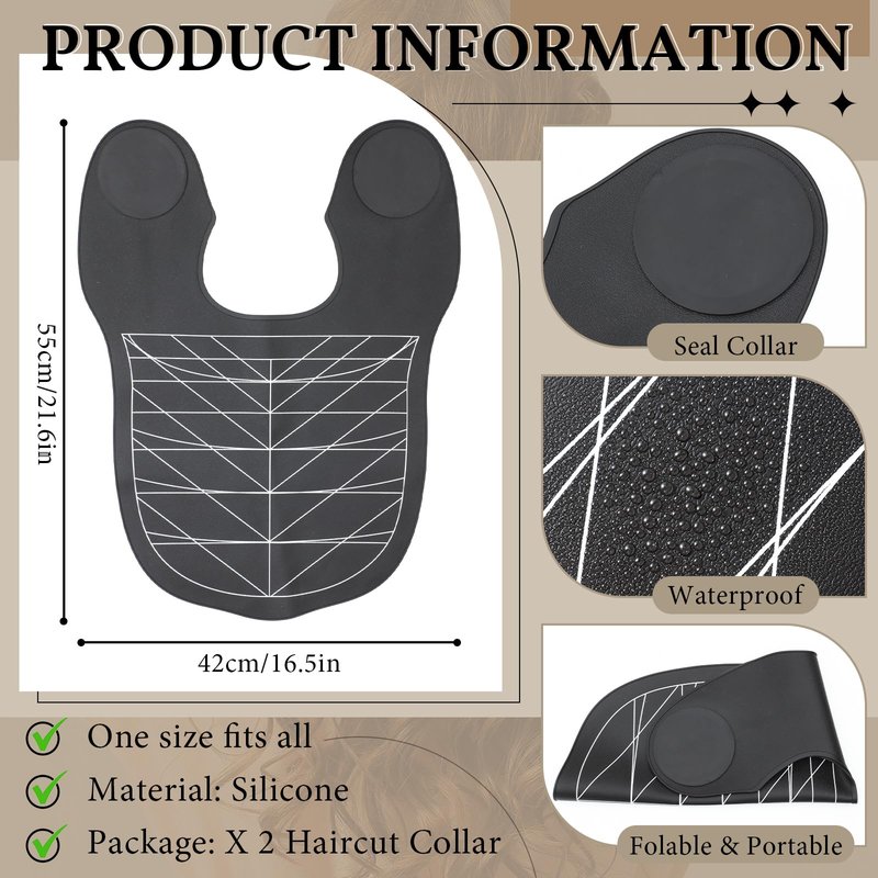 2 Pcs Hair Cutting Guide Collar Silicone Hair Dye Collar Waterproof Cutting Cape for Hair Stylist Rubber Neck Wrap Hair Cutting Pad Guide with Guidelines for Barber Shop Salon Hairdressing, Black