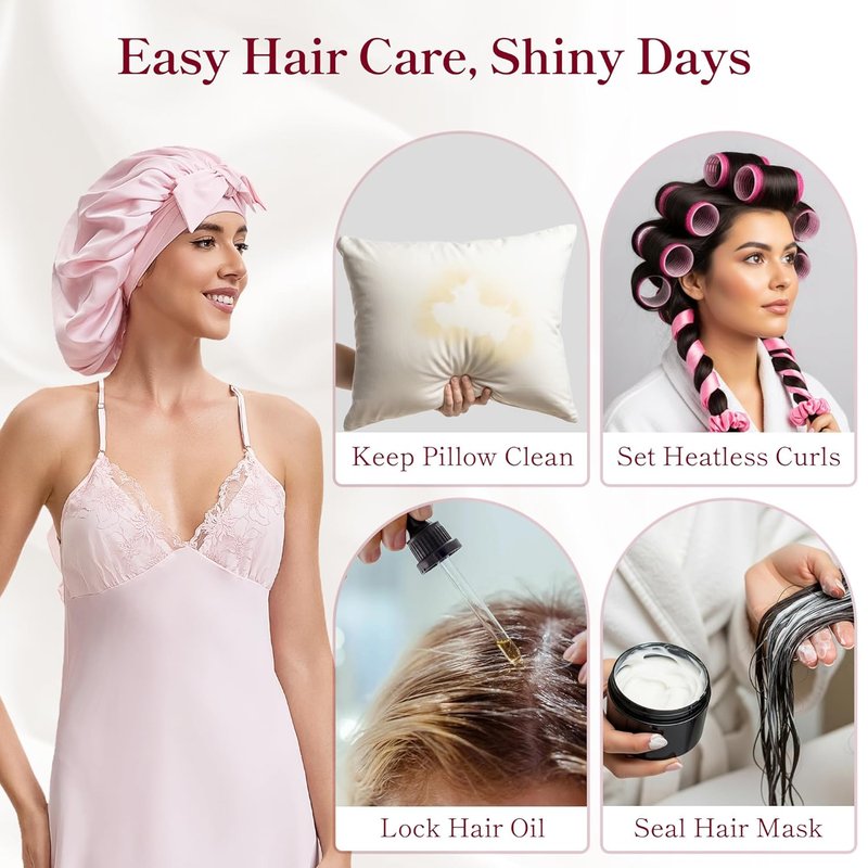 Silk Satin Bonnet for Curly Hair - Comfortable Sleep Cap for Natural Styles | Pink