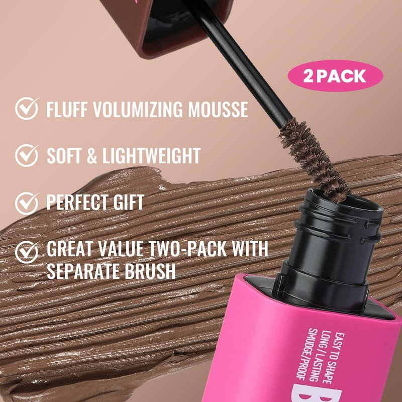 2 Pack Eyebrow Tint and Setting 2 in 1 Fluffy Volumizing Brow Mousse Kit, All Day Hold Brow Dye Gel with Brush For Natural Full-Looking Eyebrow Makeup