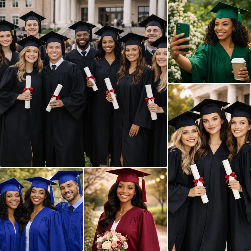 Happy Secret Matte Graduation Cap and Gown Set with Tassel and 2026 Charm for High School College Graduation