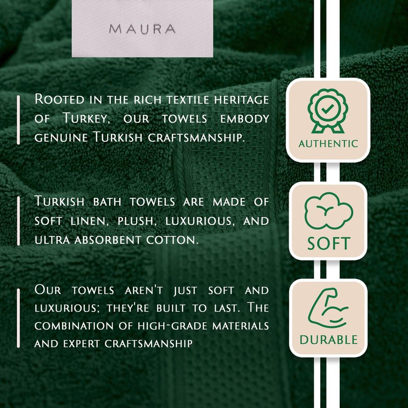 MAURA Hunter Green Hand Towels for Bathroom. Luxury Turkish Cotton Bath Hand Towels Set of 6. Ultra-Soft, Thick & Plush - Dark Green