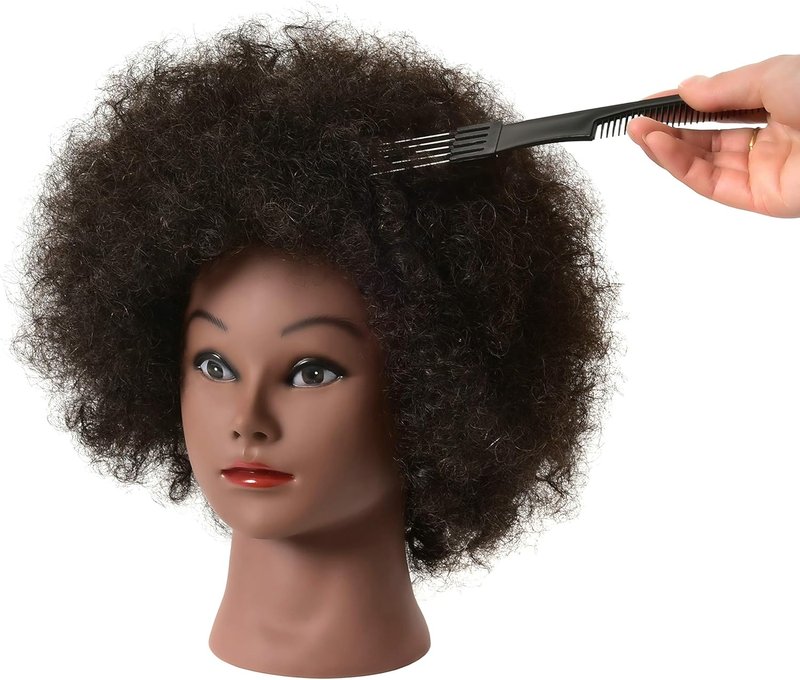 Kinky Curly Mannequin Head - 100% Human Hair for African American Braiding & Styling | Cosmetology Training Display with Stand