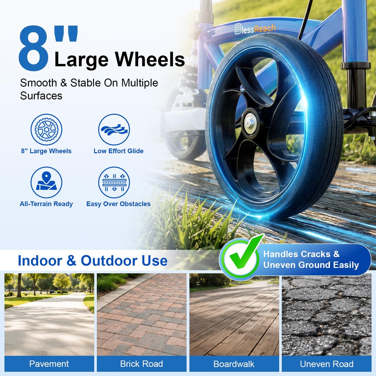 BlessReach Steerable Knee Scooter Deluxe Medical Scooter for Foot Injuries Compact Crutches, with Dual Rear on-Wheel Brake and Shock Absorption Under The Knee pad（Blue）