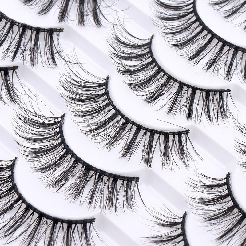 Azenlo False Eyelashes - 20 Pairs of 14mm Wispy Faux Mink Lashes | 3D Fluffy Cat Eye Style