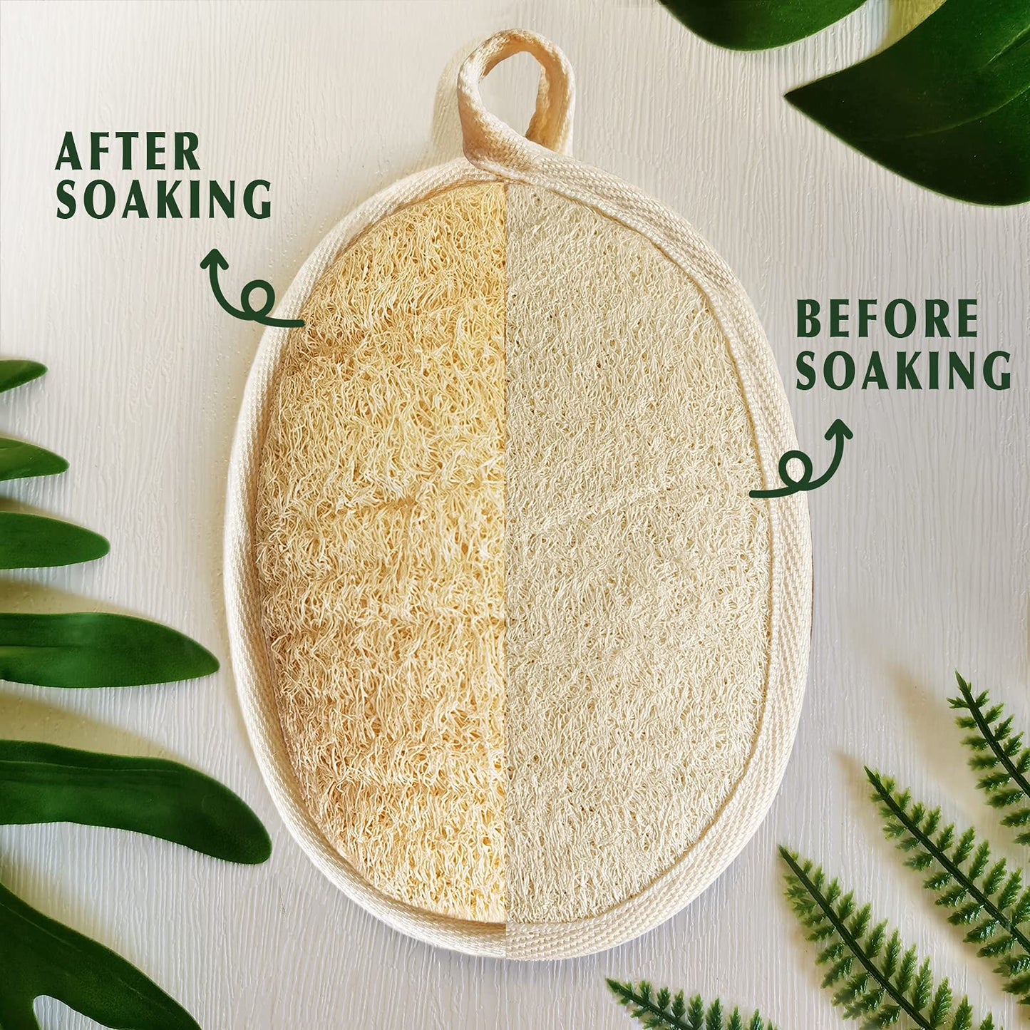 YIQINGJIE Natural Loofah Sponge Exfoliating Body Scrubber (2 Pack),Made with Eco-Friendly and Biodegradable Shower Luffa Sponge, Loofah for Women and Men, Beige