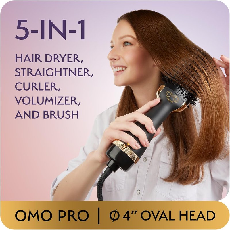Professional Blowout Hair Dryer Brush - 75MM Oval Hot Air Volumizer for Women | Black Gold Finish