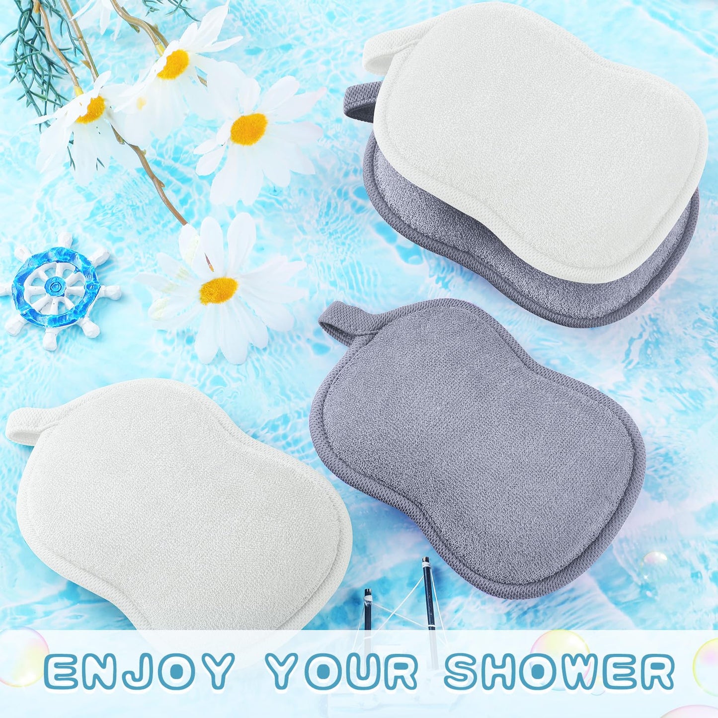 Tatuo 4 Pieces Baby Bath Sponge Cotton Baby Sponge Toddler Soft and Absorbent Loofah for Kids Babies Men Women(Grey,White)