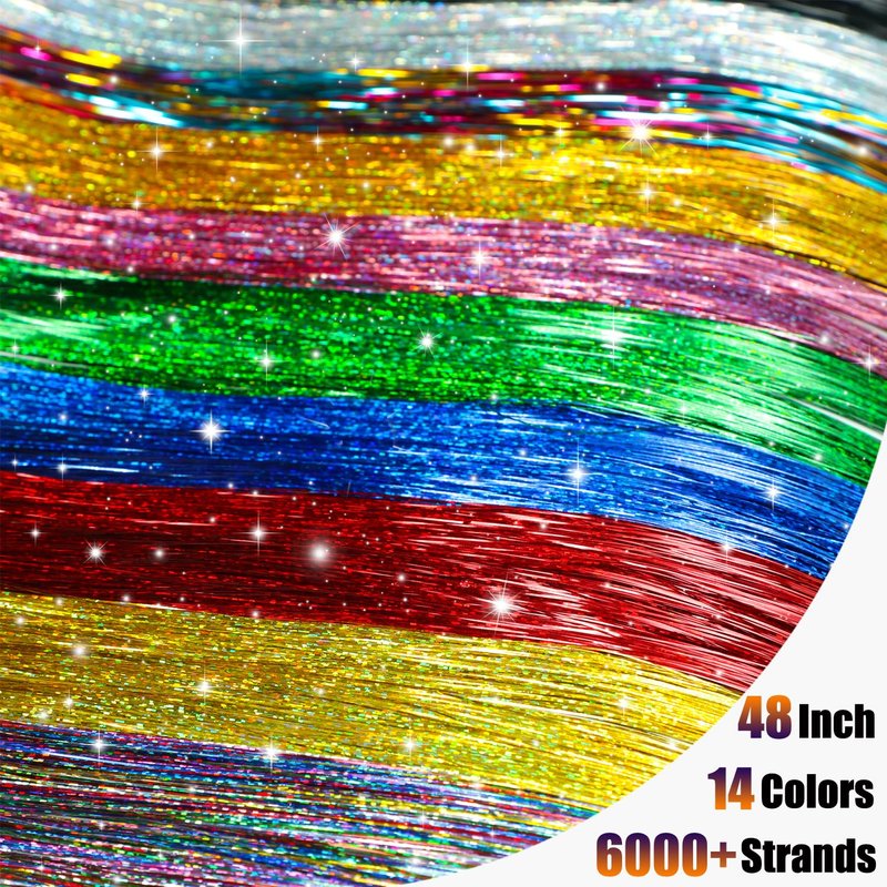 MISSUHUI Hair Tinsel Kit With Tool Hair Tinsel Heat Resistant Fairy Glitter Hair Extensions Sparkling Tensile Hair Extensions for Women Girls Kids