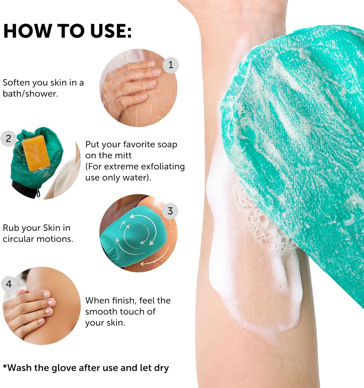 Valitic Exfoliating Glove Body Scrubber - Korean Style Dead Skin Remover & Shower Exfoliator | Turquoise Pair
