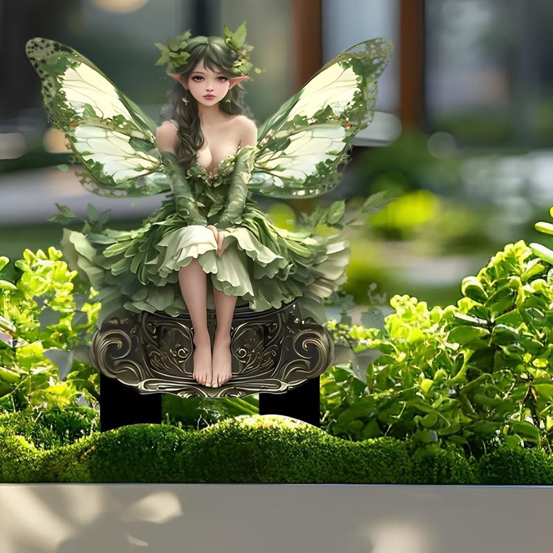Green Fairy Acrylic Garden Stake, Indoor and Outdoor Garden Acrylic Decoration, Suitable for Flower Pots and Landscape Beautification, Suitable for Courtyards and Lawn